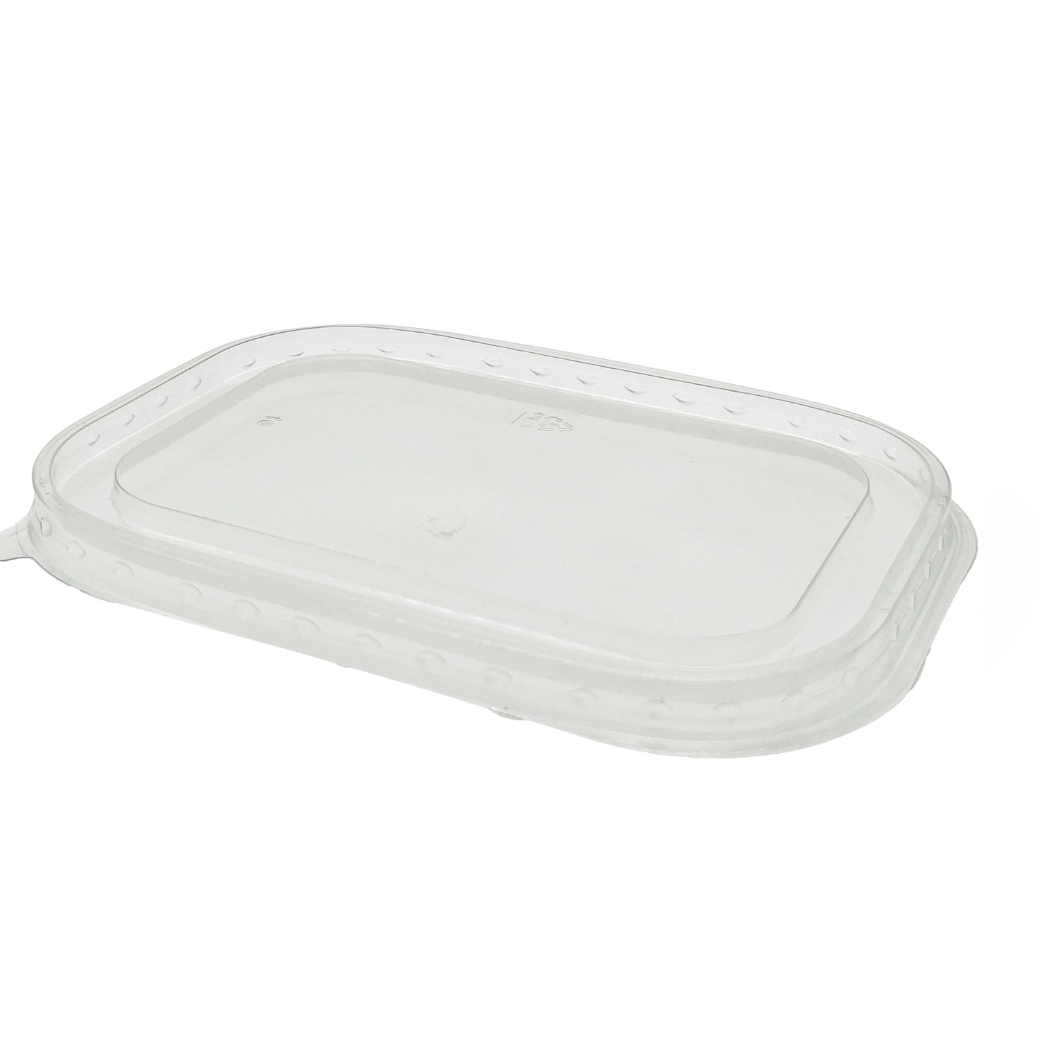 Transparenter rPet-Deckel passend für ovale Salatschalen 750ml und 1000ml, zeigt glatte Kanten und stapelbares Design.