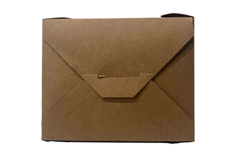 Take Away Box Kraft aus braunem Papier, 1000ml, mit praktischem Faltdeckel für umweltfreundlichen Lebensmitteltransport.