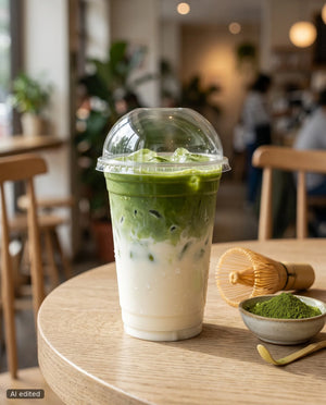 Trinkbecher 500ml aus rPET mit Matcha - Verwendungsszene