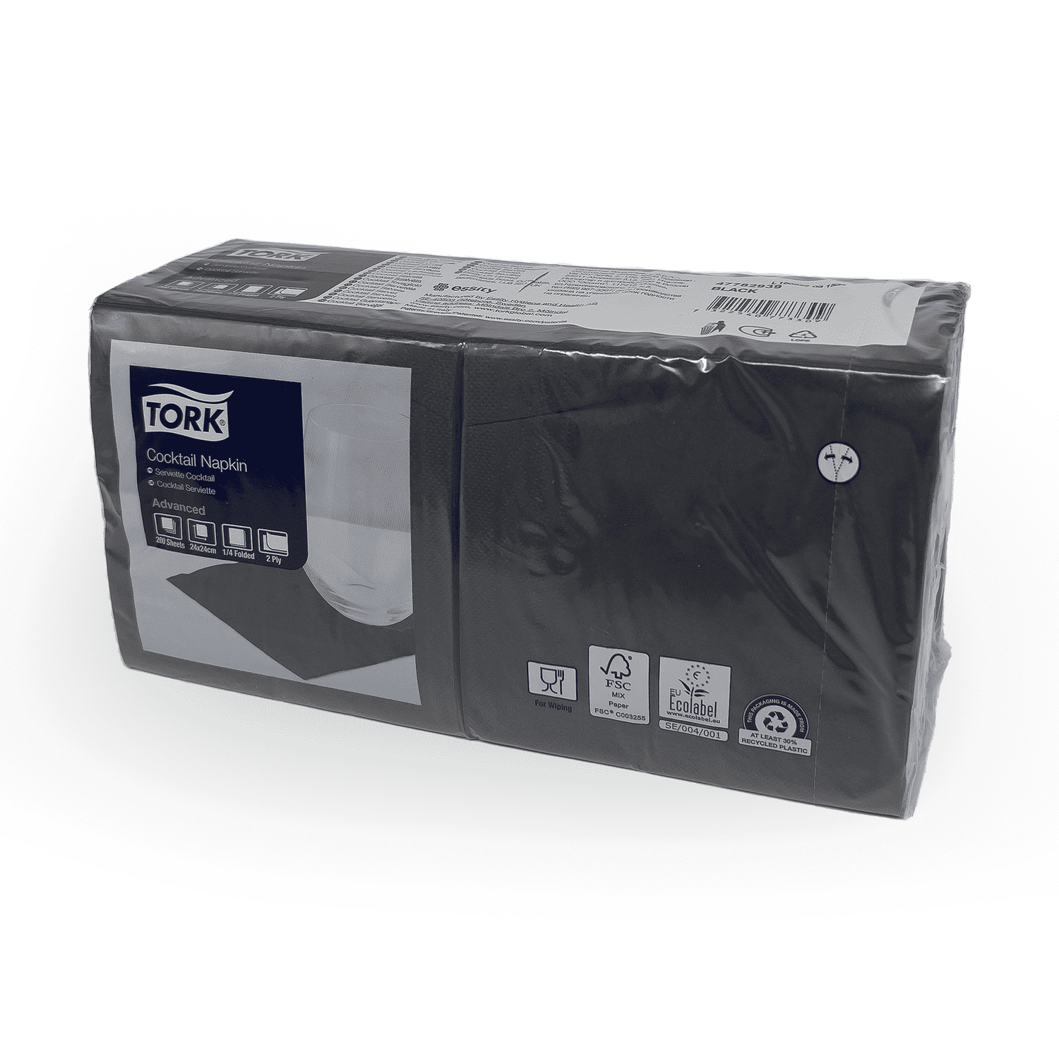 Cocktailservietten 24 x 24 schwarz Verpackung2Go