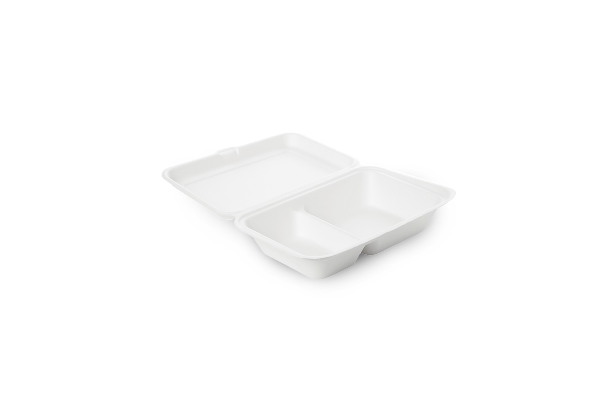 Menübox Bagsse mit zwei Fächern weiß Verpackung2Go