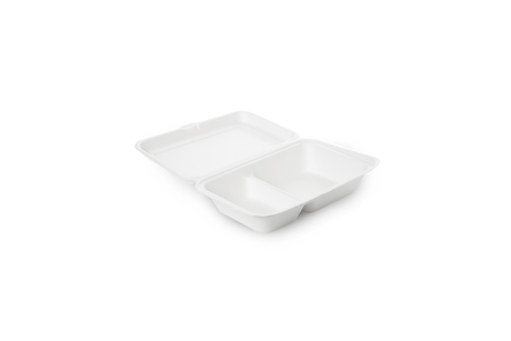 Menübox Bagsse mit zwei Fächern weiß Verpackung2Go