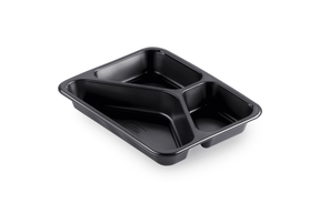 Schwarze Siegelschale mit drei Fächern, ideal zur Organisation von Lebensmitteln, Maße 227 x 178 x 32mm.