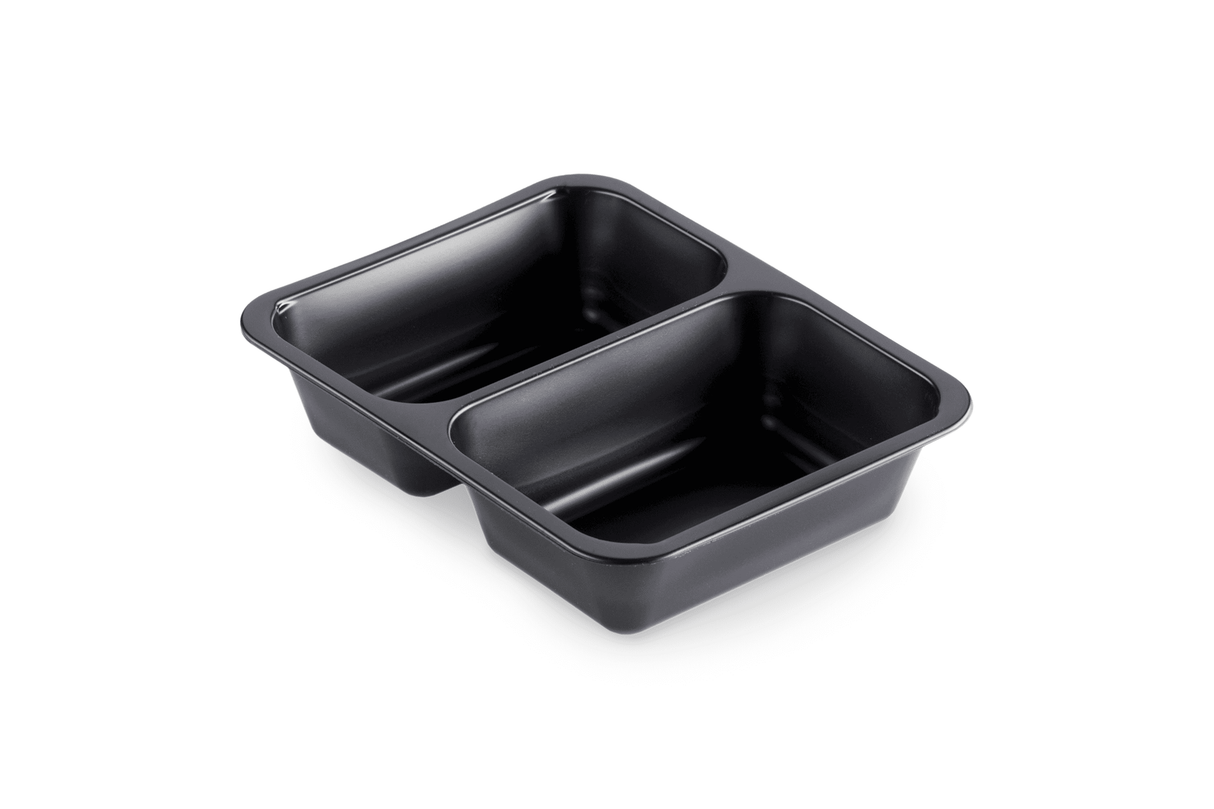 PP-Schale Caterline 227 x 178 x 50mm mit zwei Fächern | schwarz Verpackung2Go