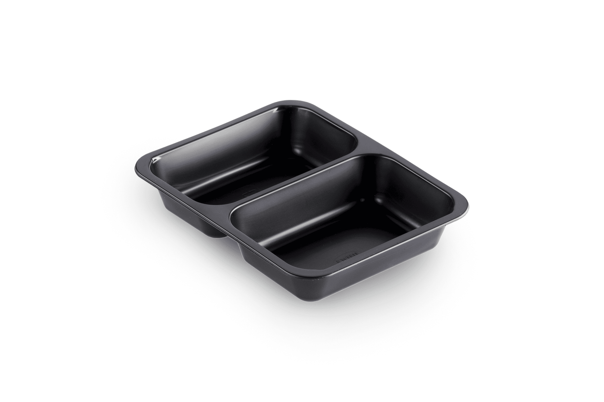 PP-Schale Caterline 227 x 178 x 40mm mit zwei Fächern | schwarz Verpackung2Go