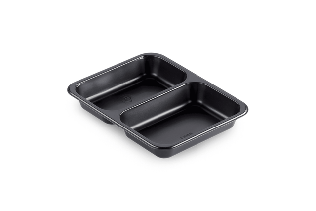 PP-Schale Caterline 227 x 178 x 32mm mit zwei Fächern | schwarz Verpackung2Go